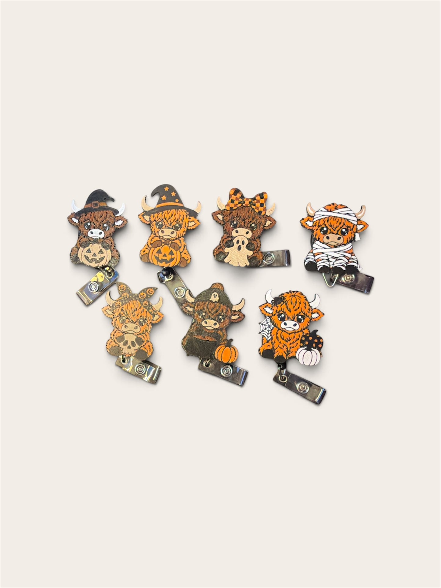 Halloween Highland Cow Badge Reel Collection – Spooky, Fluffy & Full of Personality! (Sold Separately)