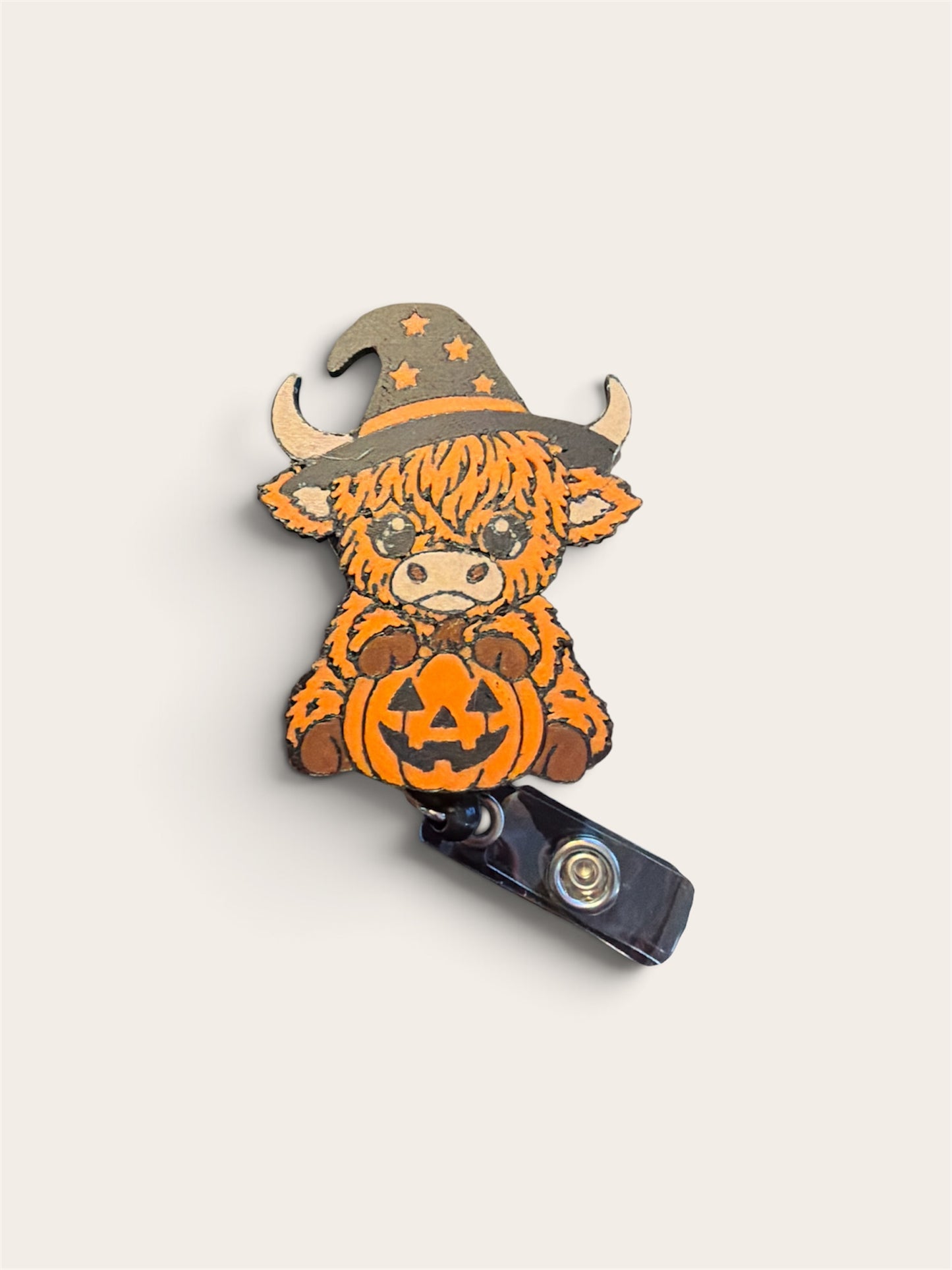 Halloween Highland Cow Badge Reel Collection – Spooky, Fluffy & Full of Personality! (Sold Separately)
