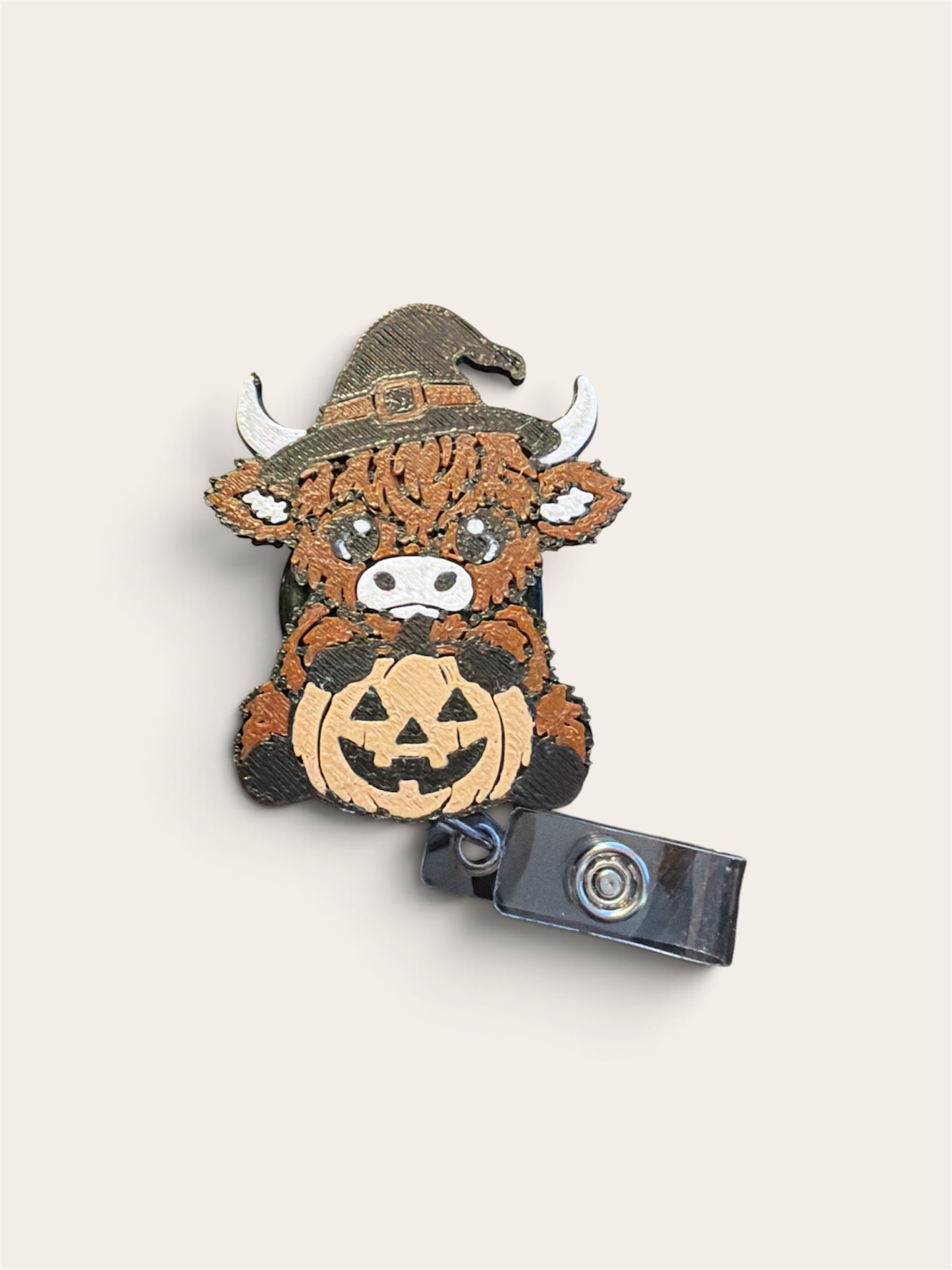 Halloween Highland Cow Badge Reel Collection – Spooky, Fluffy & Full of Personality! (Sold Separately)