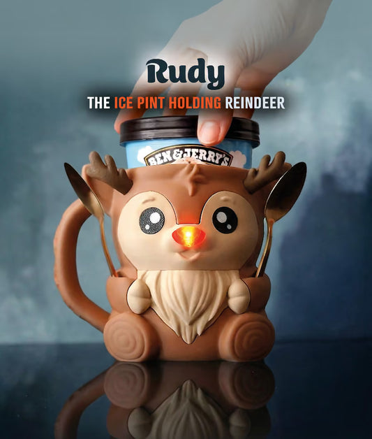 Rudy the Ice Cream Pint Holding Reindeer