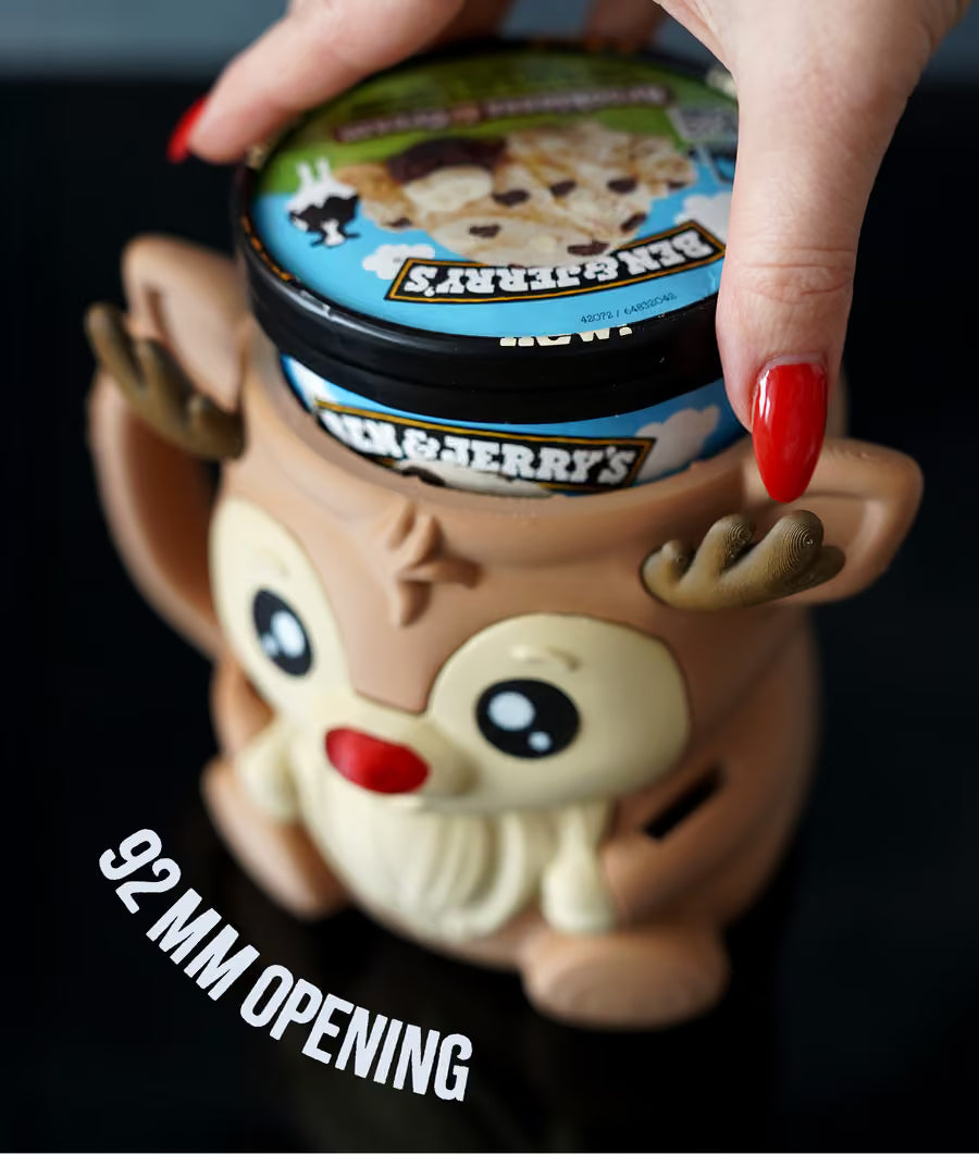 Rudy the Ice Cream Pint Holding Reindeer