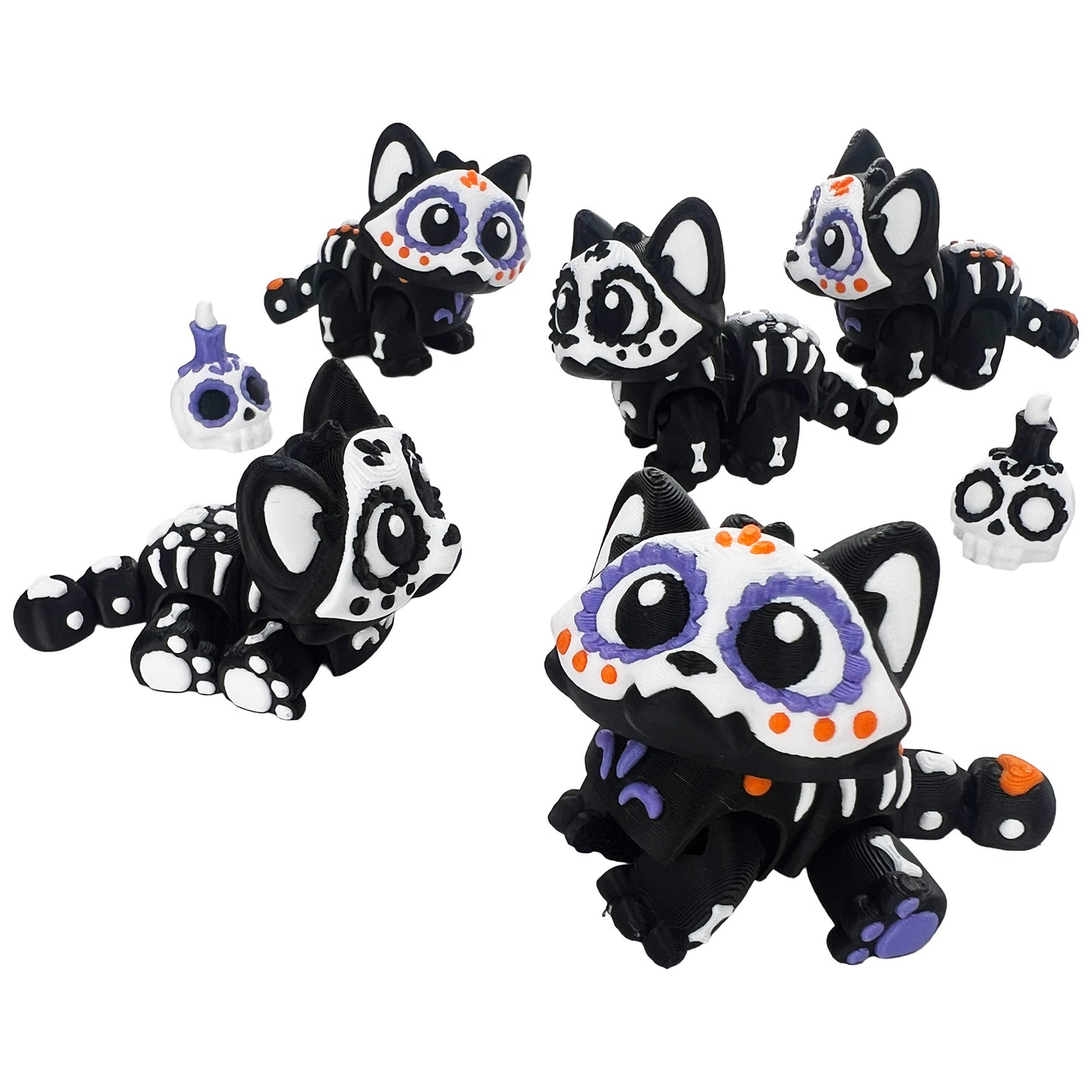 Skull Cat – Day of the Dead Set | 3D Printed Collectible