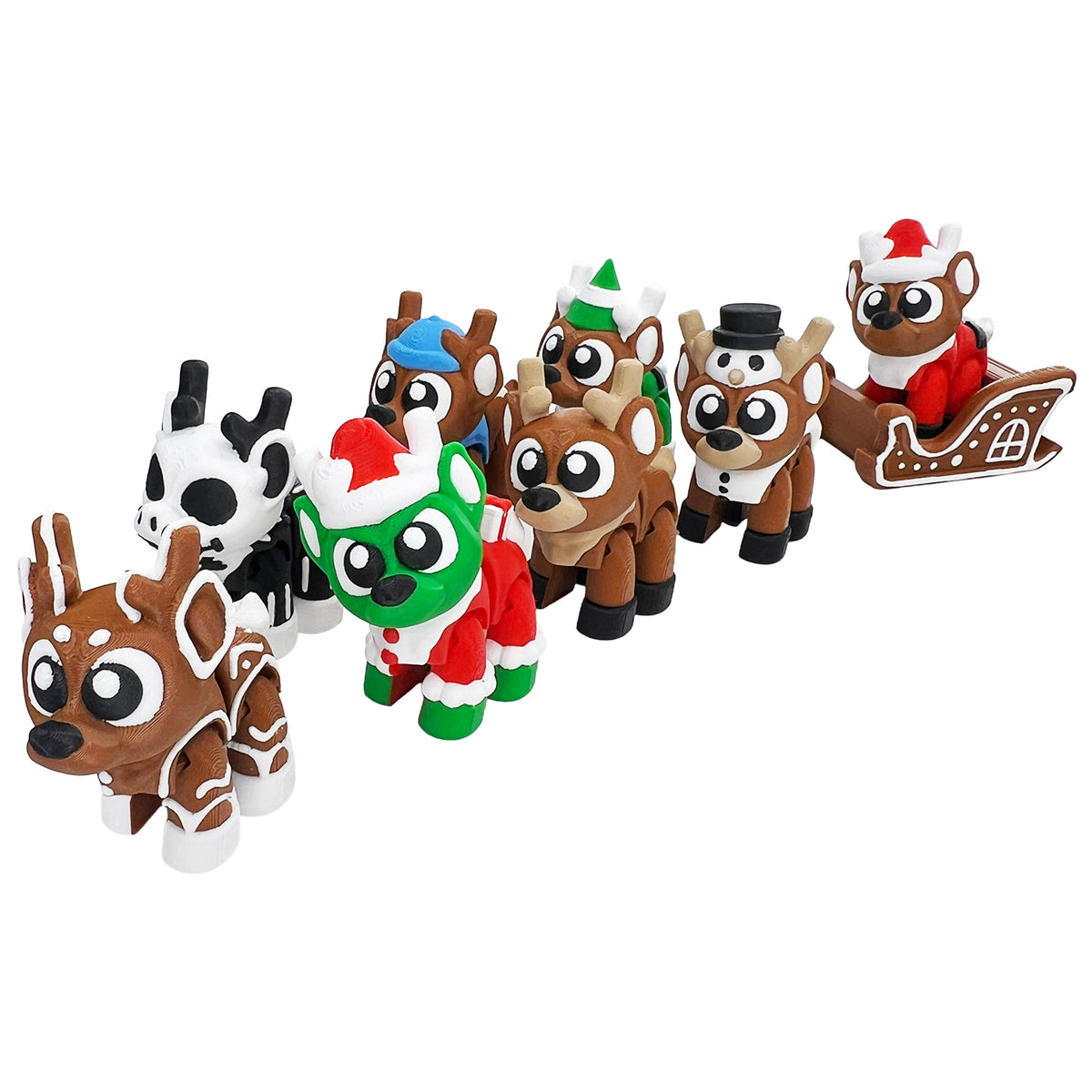 Reindeer Bundle Set with Sleigh – 3D Printed Christmas Collection